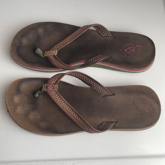 Reef sandals brown & pink flip-flops slip on thongs women’s size 8 - Picture 4 of 6